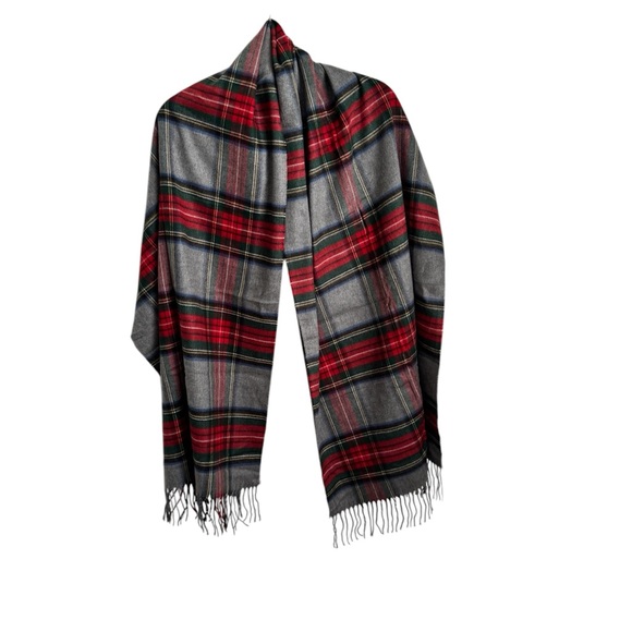 Bloomingdale's Red and Gray Plaid Scarf - Picture 1 of 4